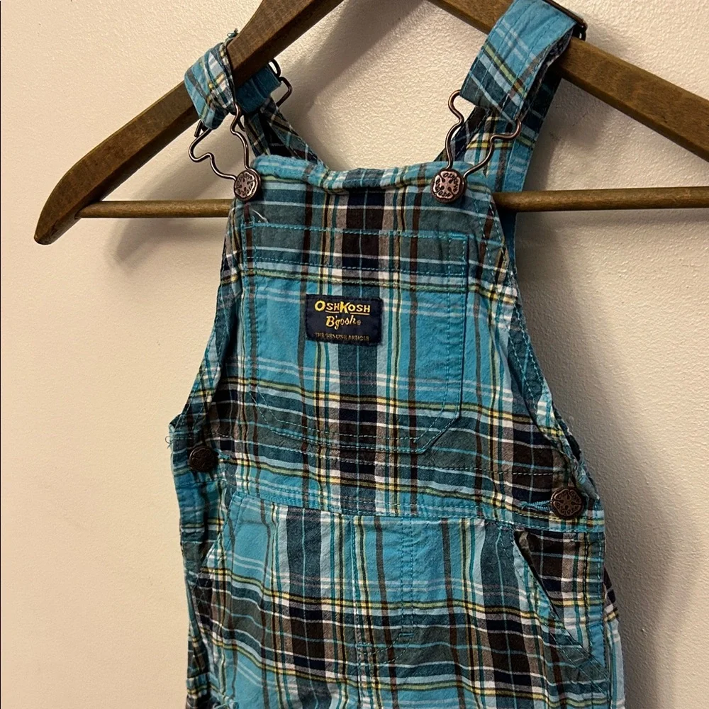 OshKosh B'gosh Teal and Black Plaid Kids Overalls 18 M